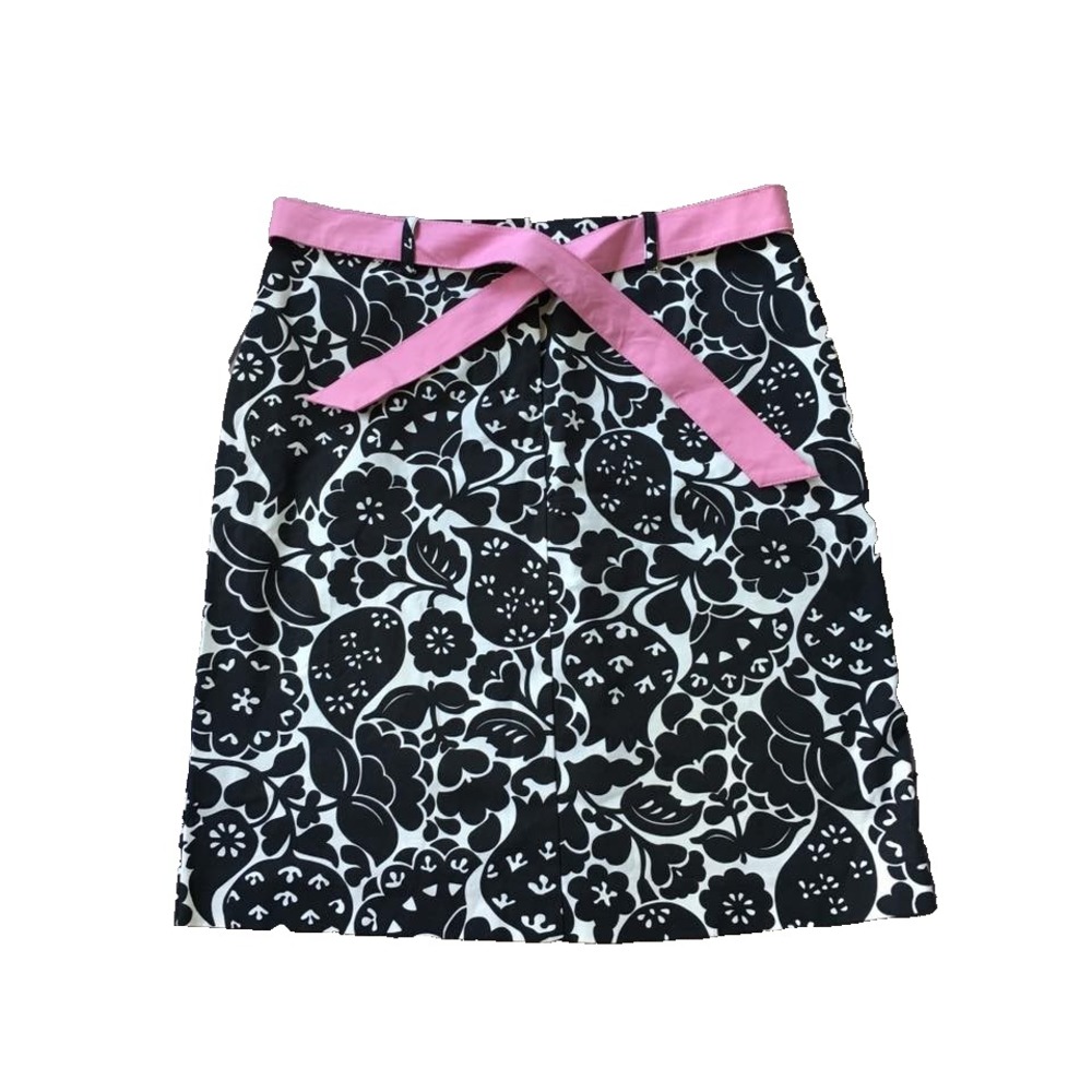 Floral Pencil Skirt Women 10 M Straight Mod Bold Print Preppy Black White Y2K